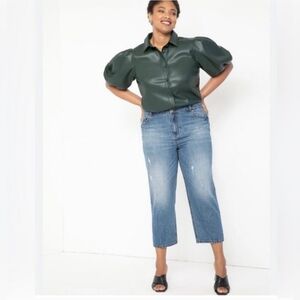 Faux Leather Puff Sleeve Top